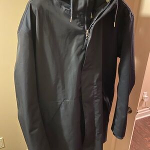 Helly Hansen Navy Blue Hooded Raincoat with Zip Front